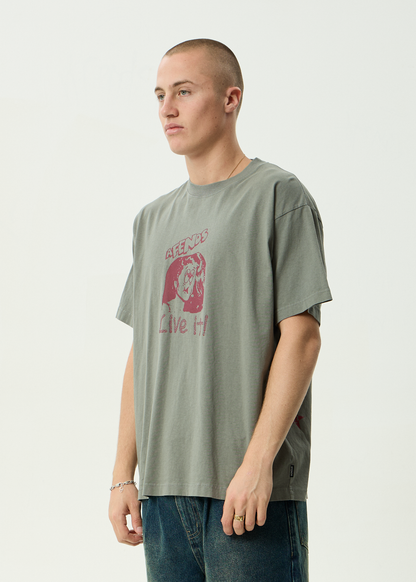 AFENDS Mens Live It - Boxy Tee - Washed Sycamore