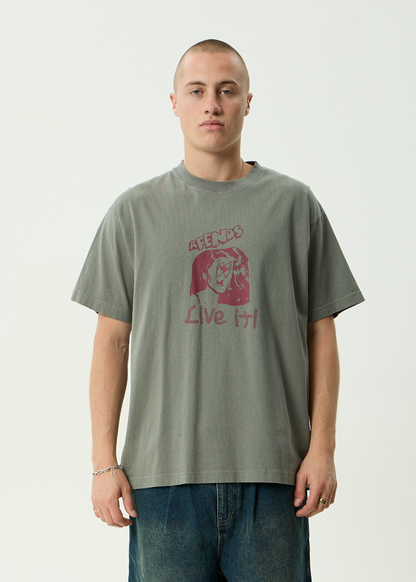 AFENDS Mens Live It - Boxy Tee - Washed Sycamore