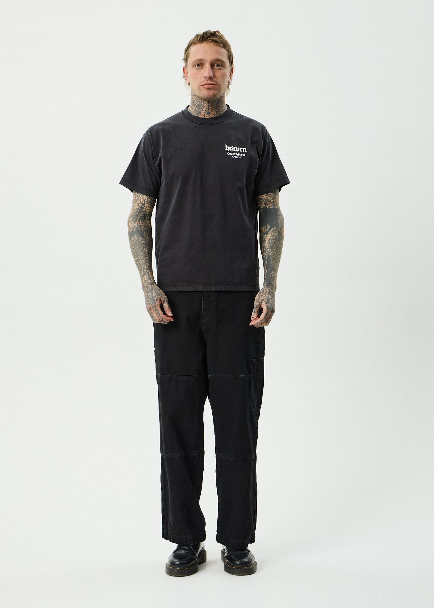 AFENDS Mens Heaven - Heavyweight Boxy Tee - Stone Black