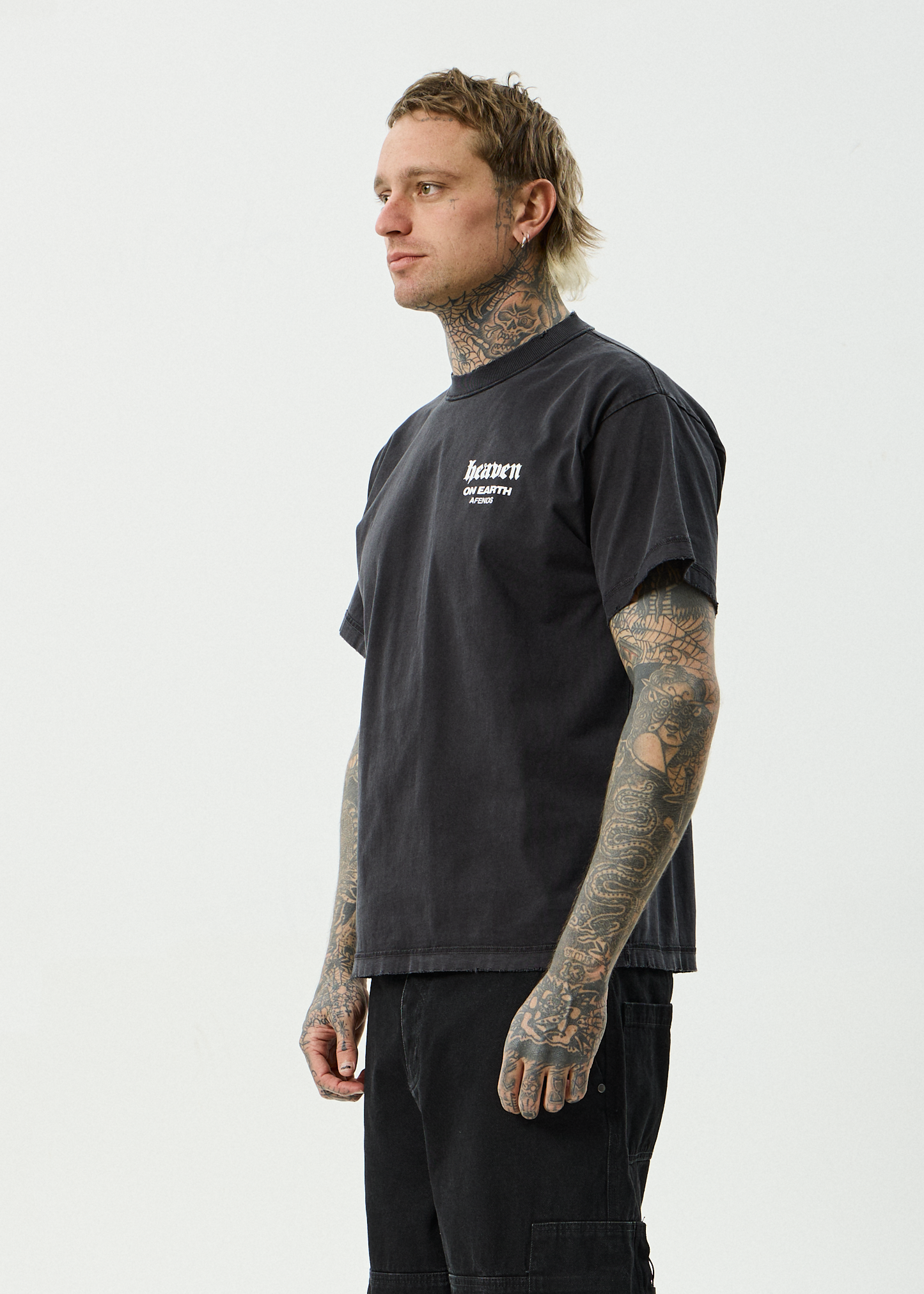 AFENDS Mens Heaven - Heavyweight Boxy Tee - Stone Black