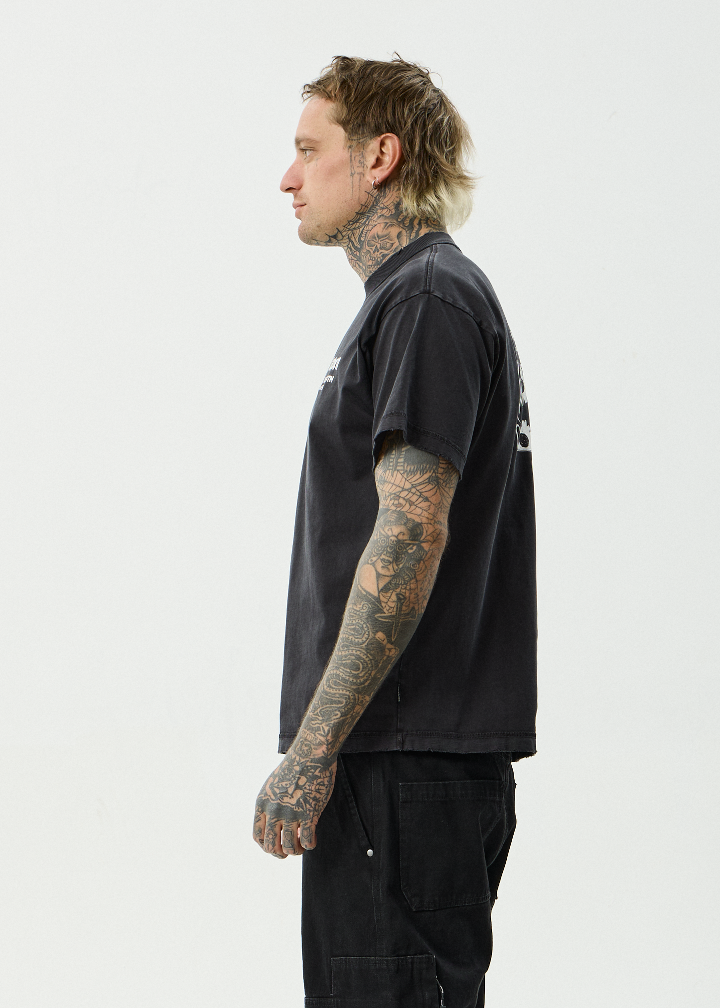 AFENDS Mens Heaven - Heavyweight Boxy Tee - Stone Black