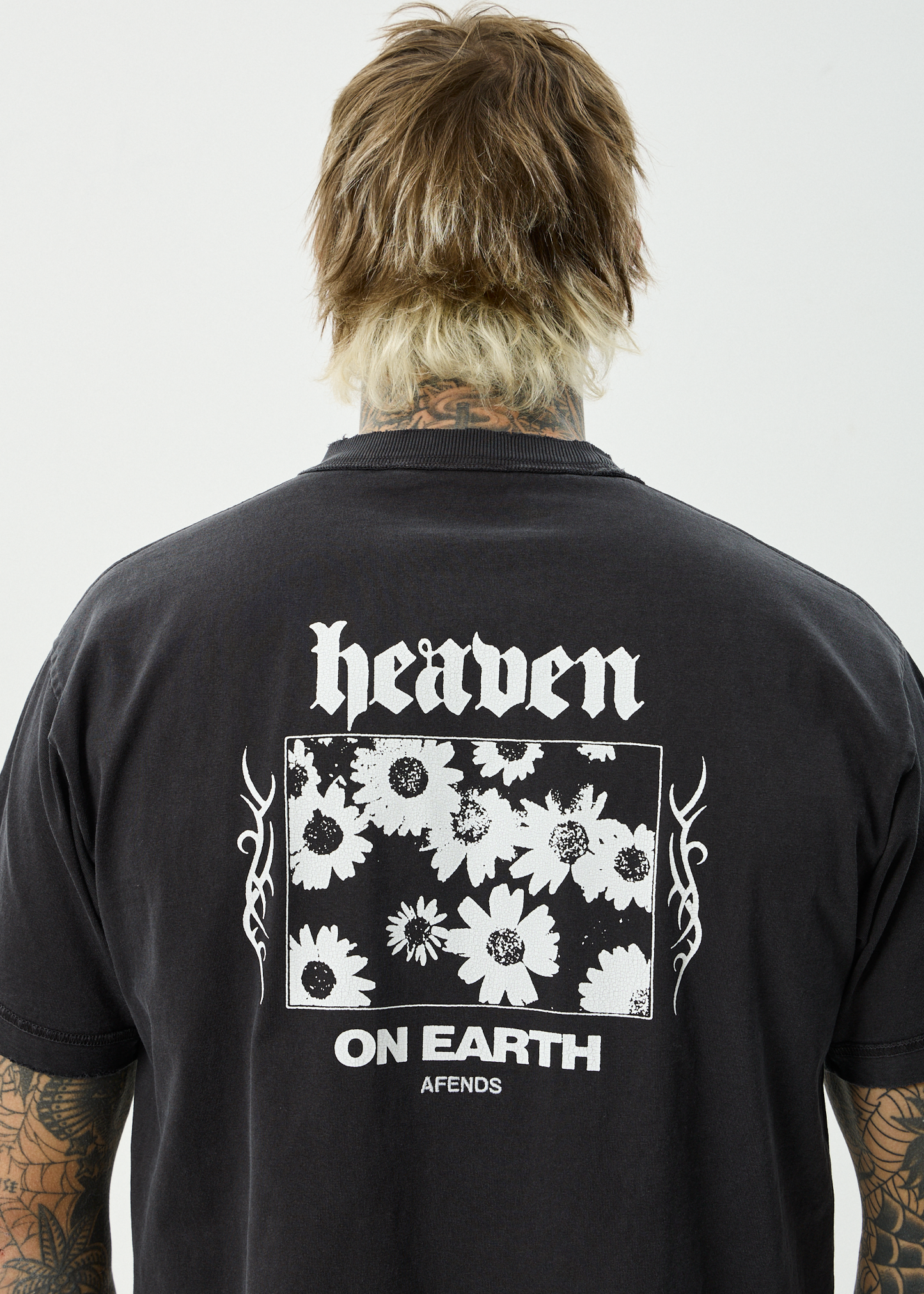 AFENDS Mens Heaven - Heavyweight Boxy Tee - Stone Black