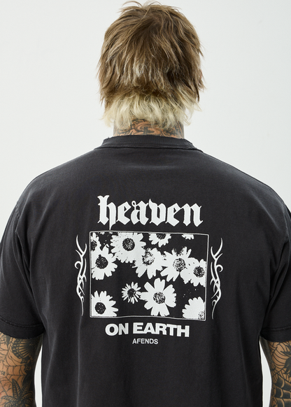 AFENDS Mens Heaven - Heavyweight Boxy Tee - Stone Black