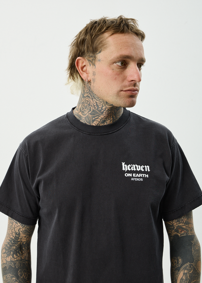 AFENDS Mens Heaven - Heavyweight Boxy Tee - Stone Black