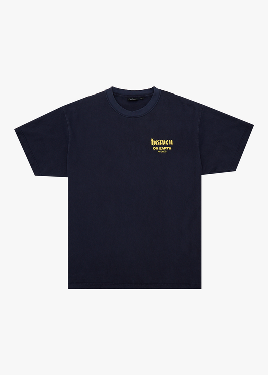 AFENDS Mens Heaven - Heavyweight Boxy Tee - Washed Deep Sea