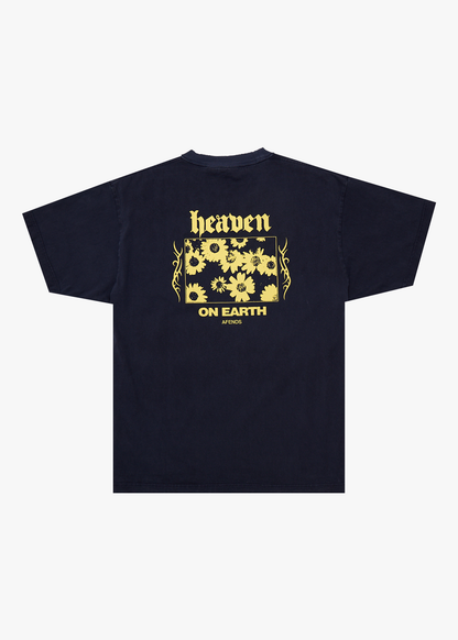 AFENDS Mens Heaven - Heavyweight Boxy Tee - Washed Deep Sea
