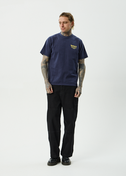 AFENDS Mens Heaven - Heavyweight Boxy Tee - Washed Deep Sea