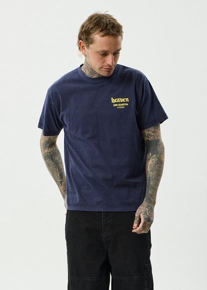 AFENDS Mens Heaven - Heavyweight Boxy Tee - Washed Deep Sea