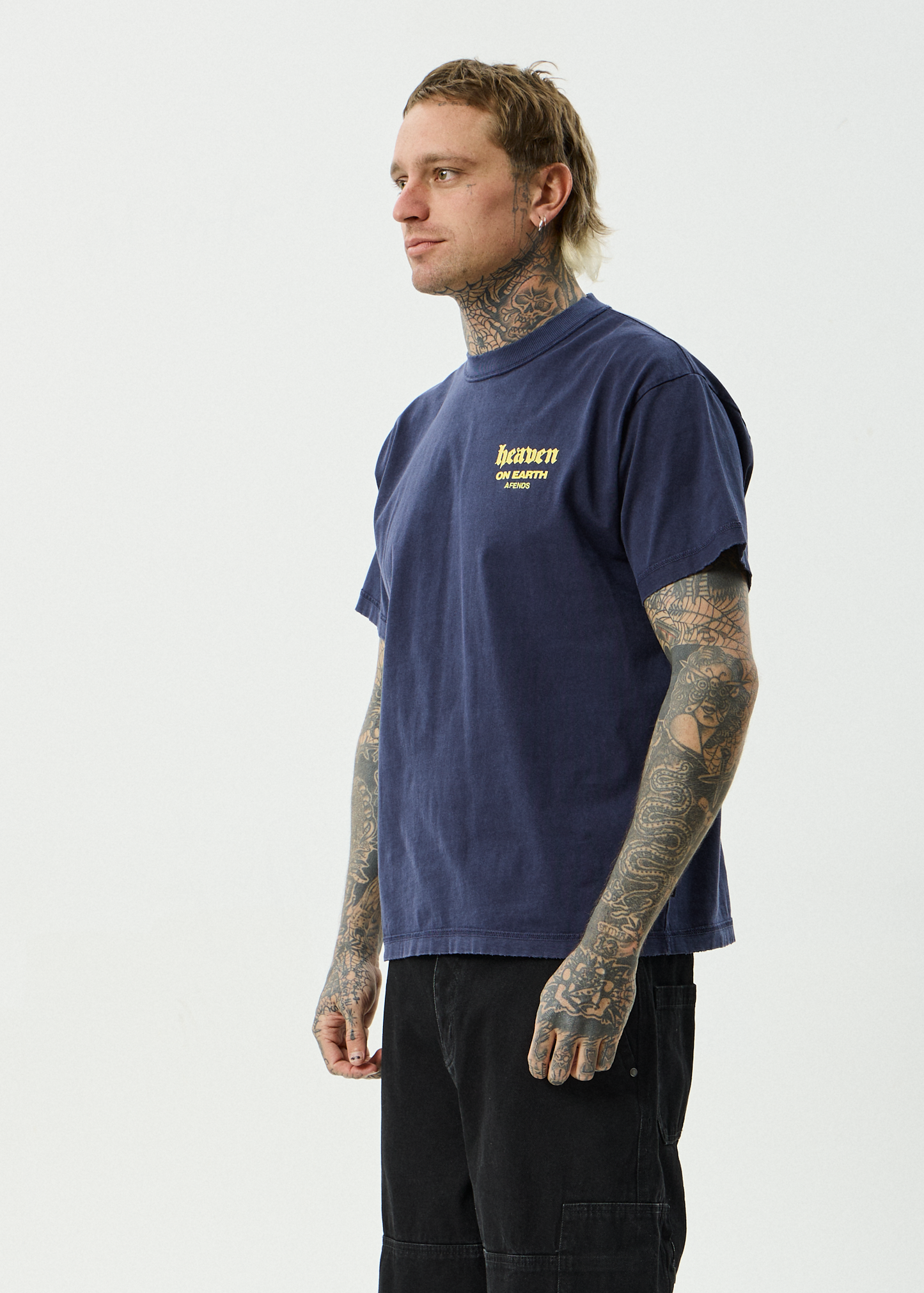 AFENDS Mens Heaven - Heavyweight Boxy Tee - Washed Deep Sea