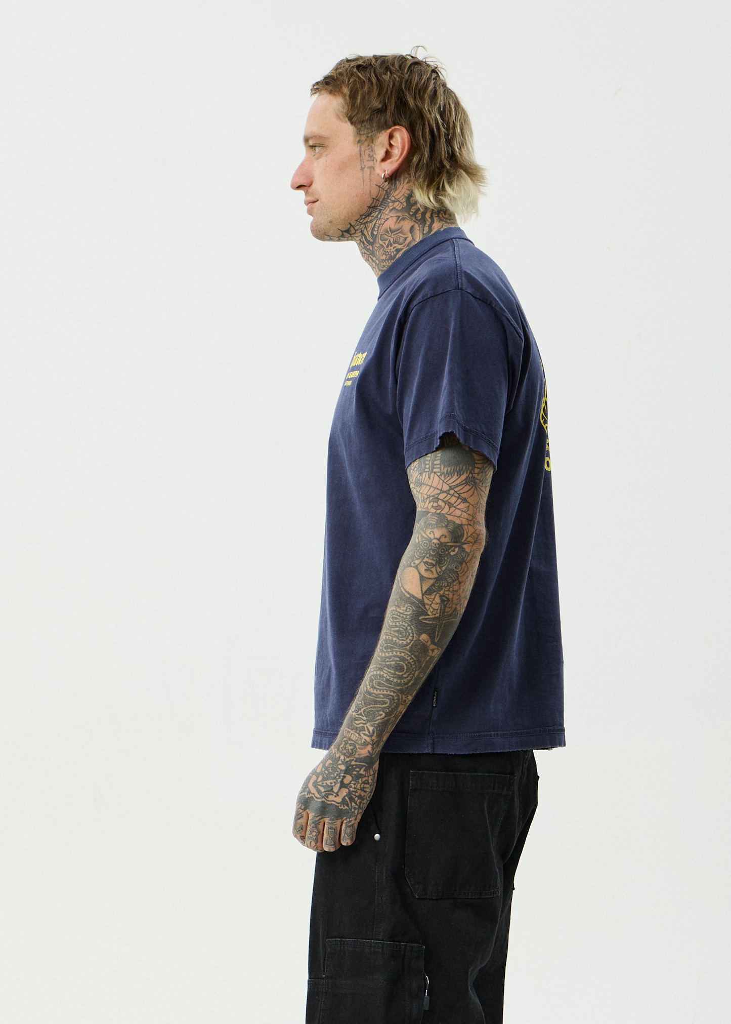 AFENDS Mens Heaven - Heavyweight Boxy Tee - Washed Deep Sea