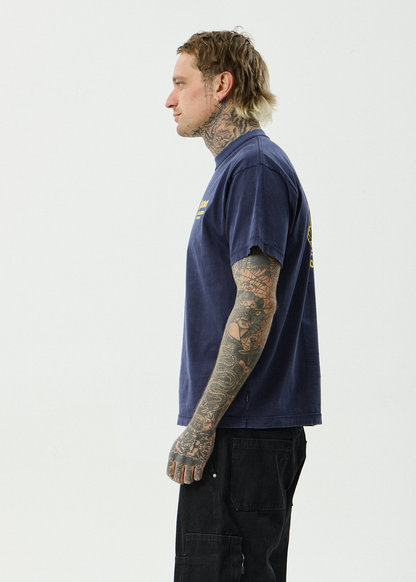 AFENDS Mens Heaven - Heavyweight Boxy Tee - Washed Deep Sea