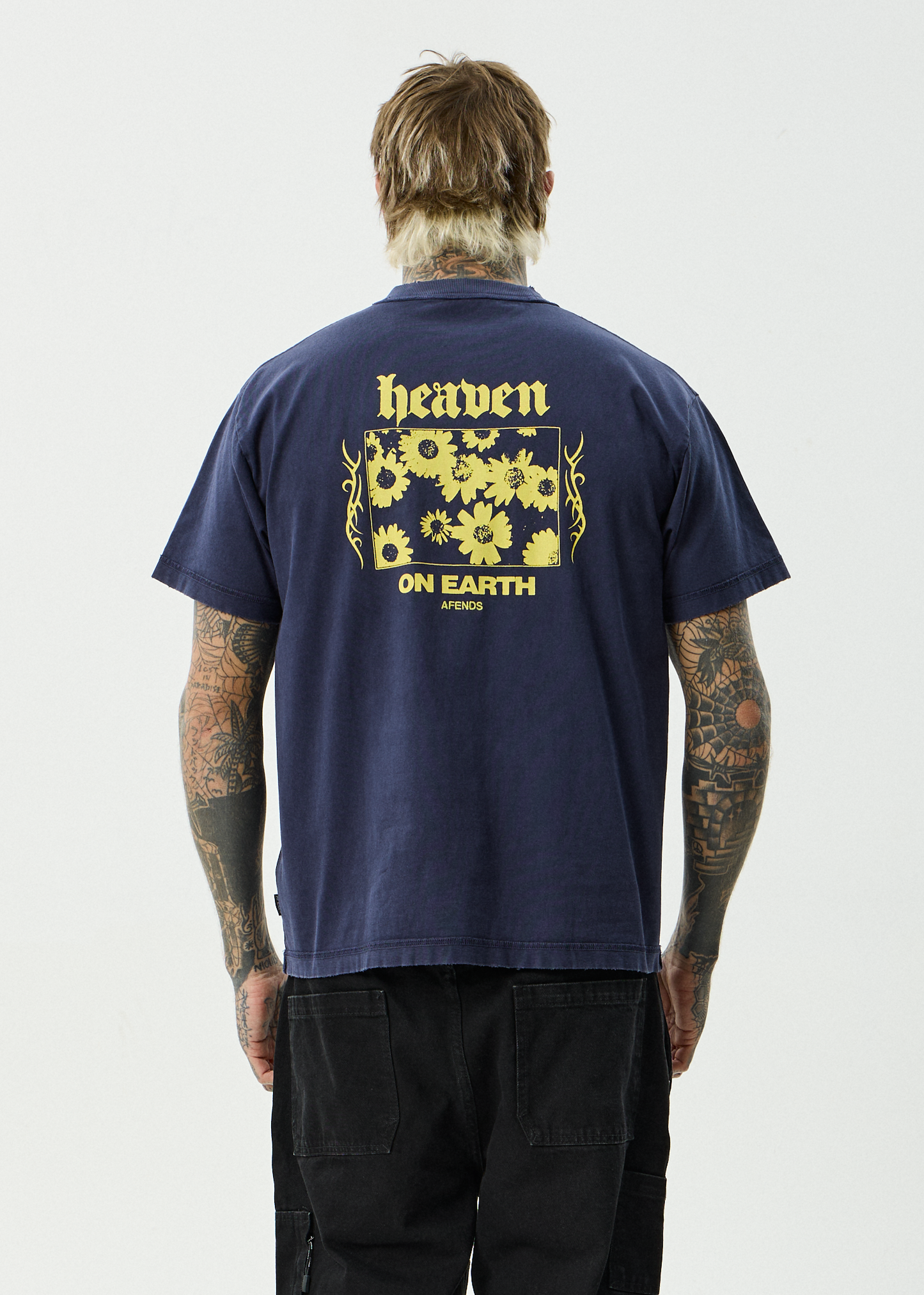 AFENDS Mens Heaven - Heavyweight Boxy Tee - Washed Deep Sea