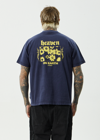 AFENDS Mens Heaven - Heavyweight Boxy Tee - Washed Deep Sea