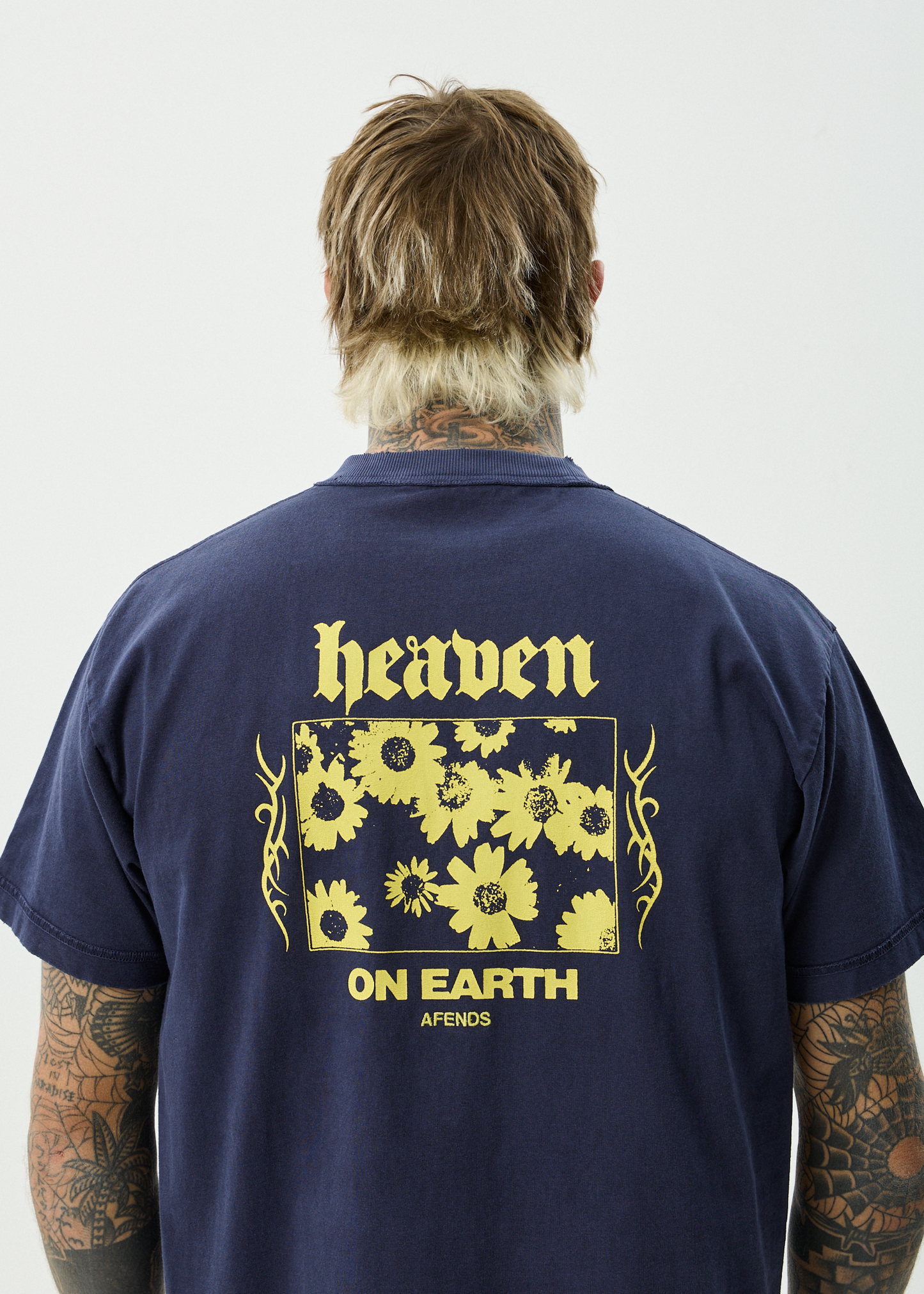 AFENDS Mens Heaven - Heavyweight Boxy Tee - Washed Deep Sea