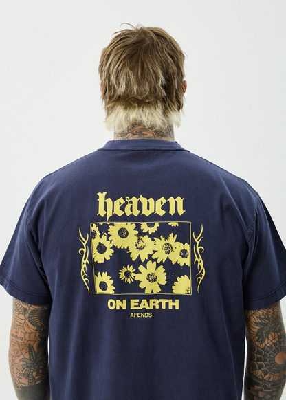 AFENDS Mens Heaven - Heavyweight Boxy Tee - Washed Deep Sea