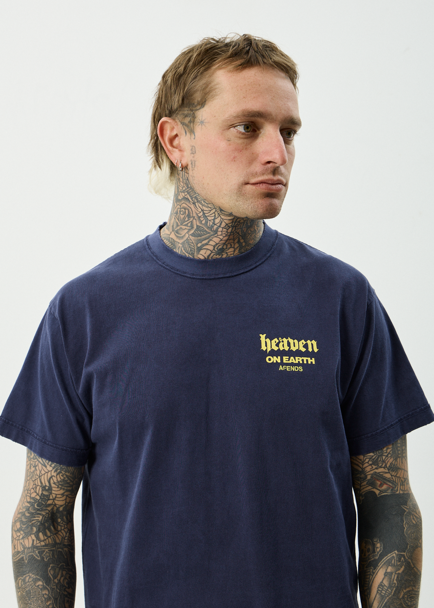 AFENDS Mens Heaven - Heavyweight Boxy Tee - Washed Deep Sea