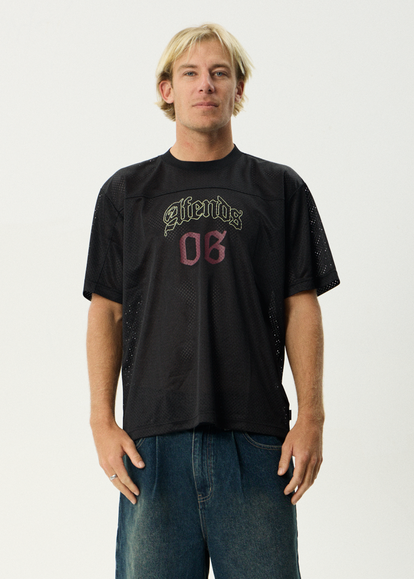 AFENDS Mens Zero Six - Mesh Jersey Boxy Tee - Black