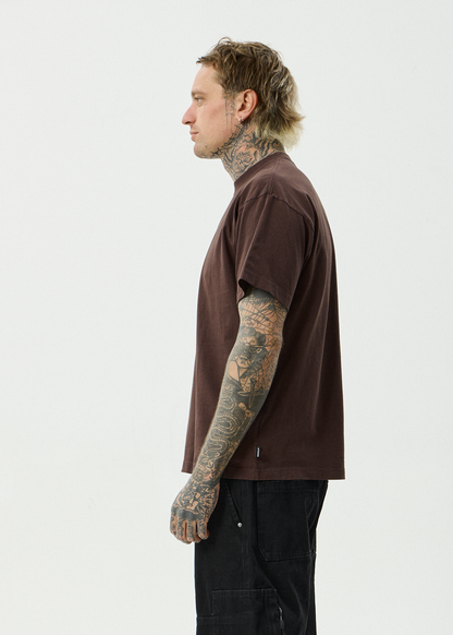 AFENDS Mens Feel Free - Boxy Tee - Washed Coffee