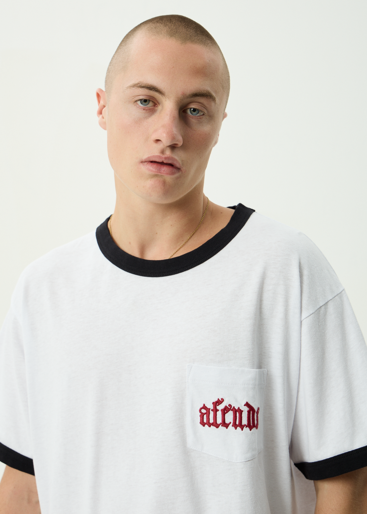 AFENDS Mens Drop Zone - Boxy Ringer Tee - White
