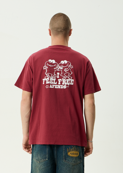AFENDS Mens Sonoran - Boxy Tee - Washed Burgundy