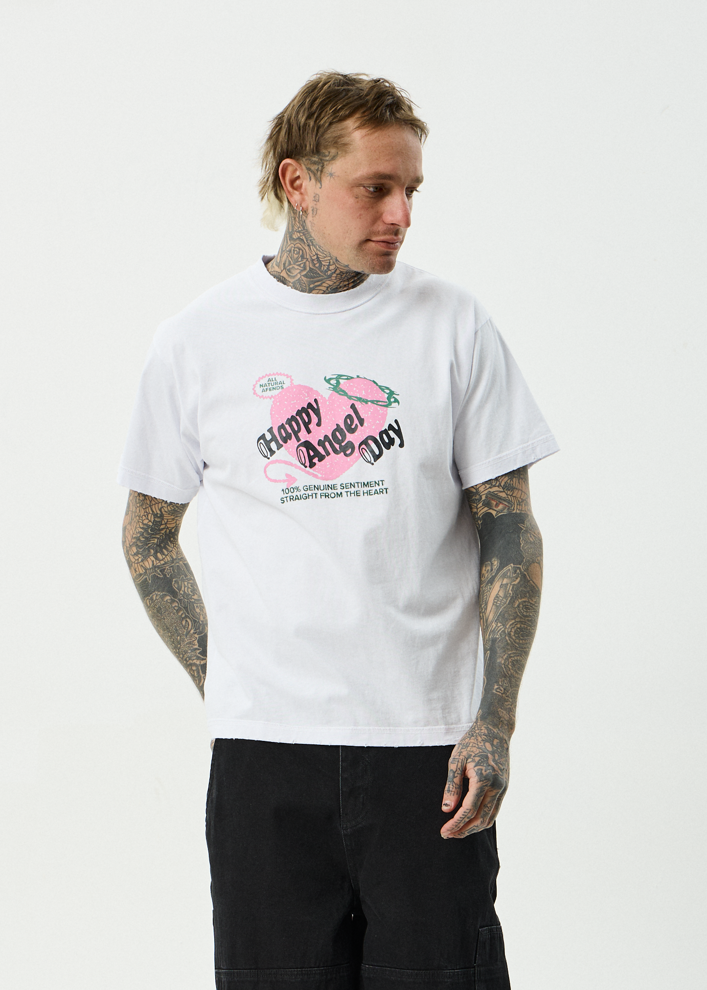 AFENDS Mens Genuine Sentiment - Heavyweight Boxy Tee - White