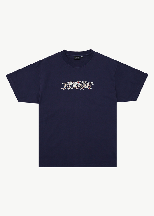 AFENDS Mens Kharma -  Heavyweight Boxy Tee - Washed Deep Sea