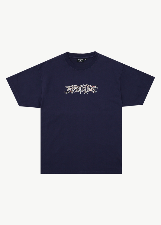 AFENDS Mens Kharma -  Heavyweight Boxy Tee - Washed Deep Sea