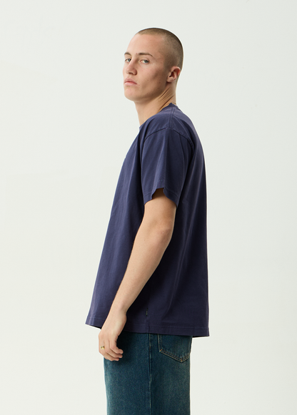 AFENDS Mens Kharma -  Heavyweight Boxy Tee - Washed Deep Sea