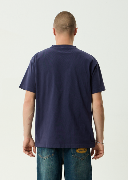 AFENDS Mens Kharma -  Heavyweight Boxy Tee - Washed Deep Sea