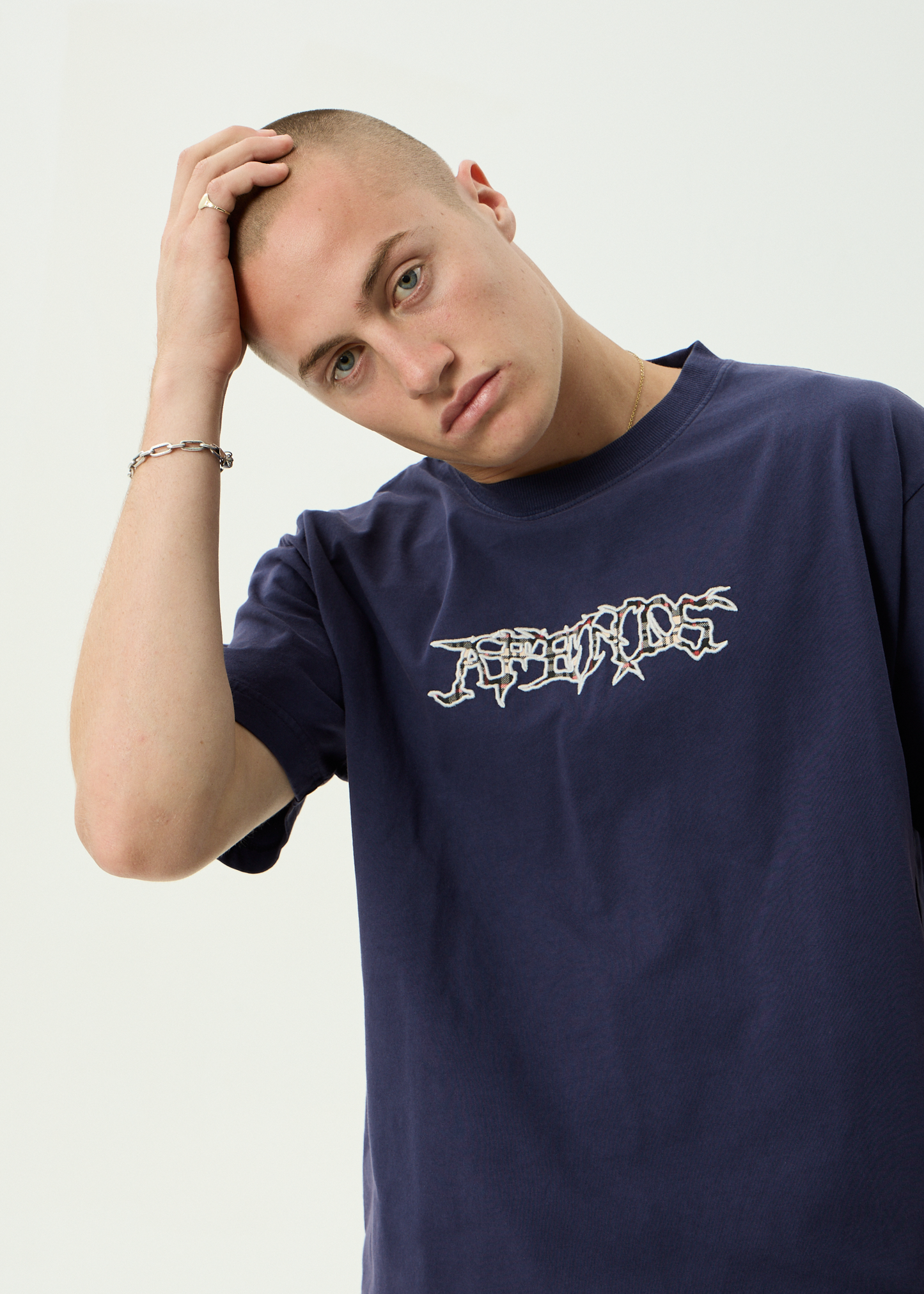 AFENDS Mens Kharma -  Heavyweight Boxy Tee - Washed Deep Sea