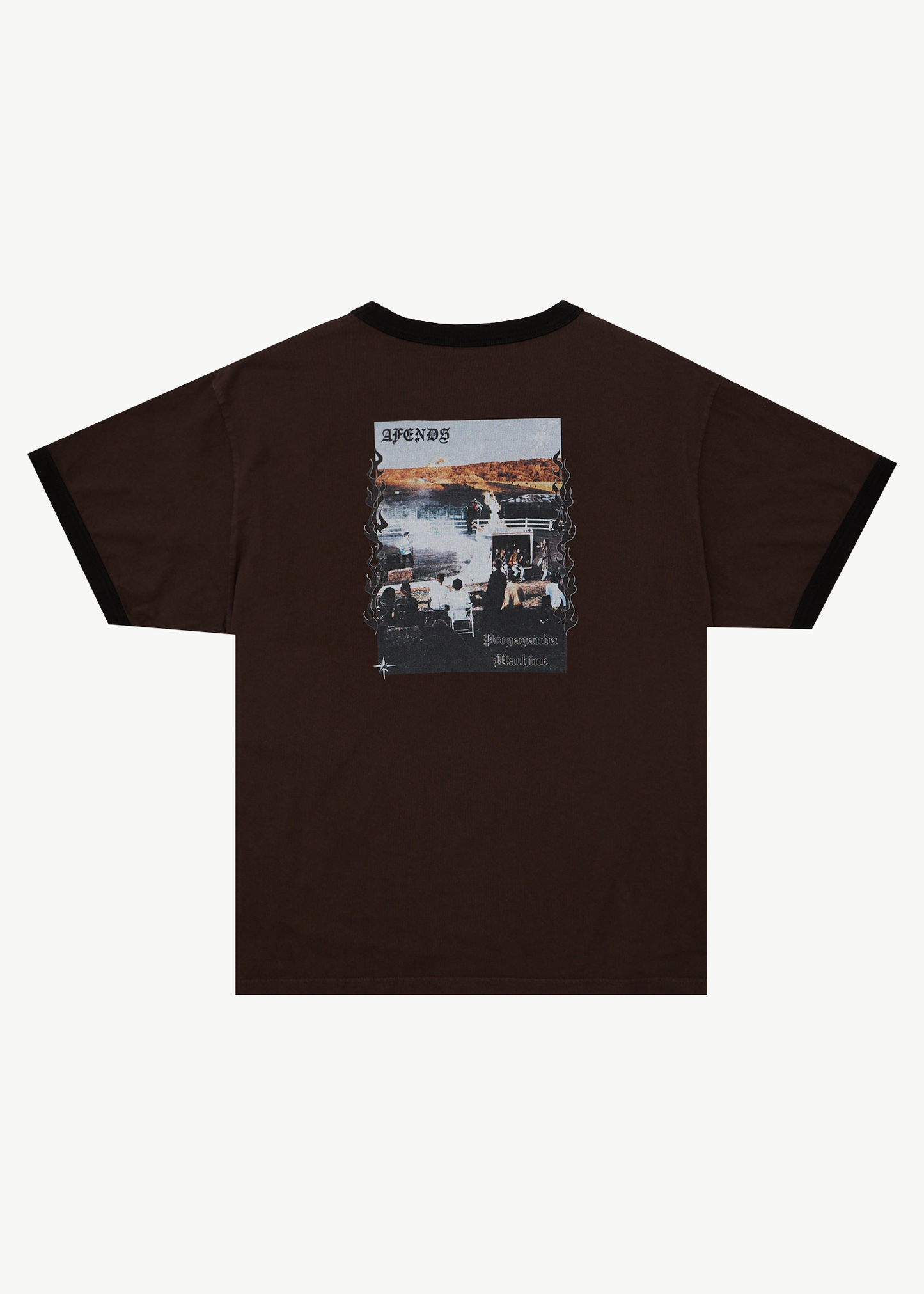 AFENDS Mens Machine -  Boxy Ringer Fit Tee - Washed Coffee