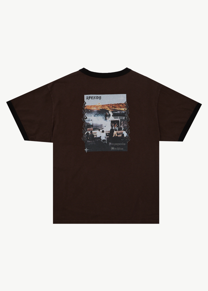 AFENDS Mens Machine -  Boxy Ringer Fit Tee - Washed Coffee