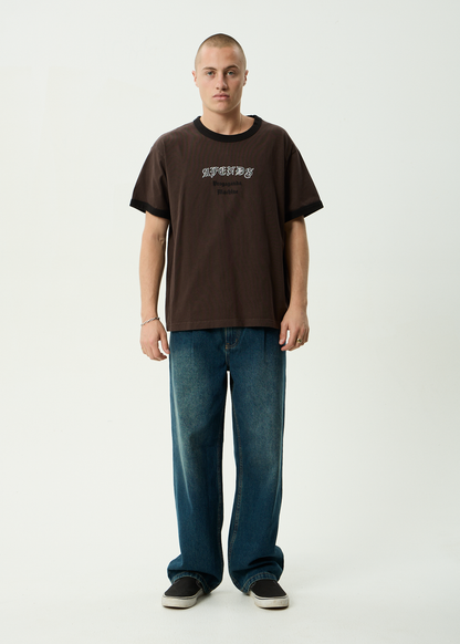 AFENDS Mens Machine -  Boxy Ringer Fit Tee - Washed Coffee