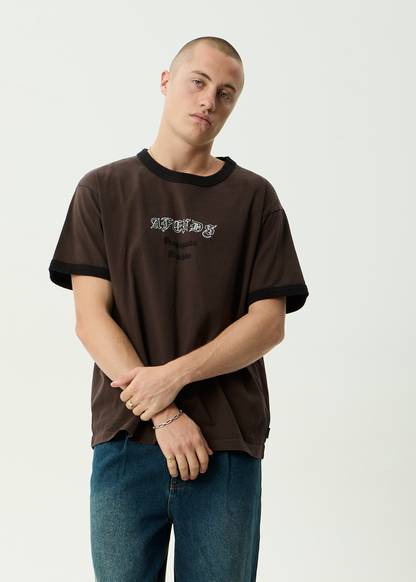 AFENDS Mens Machine -  Boxy Ringer Fit Tee - Washed Coffee