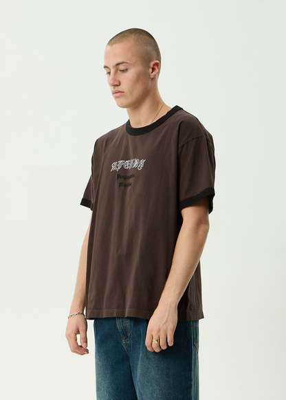 AFENDS Mens Machine -  Boxy Ringer Fit Tee - Washed Coffee