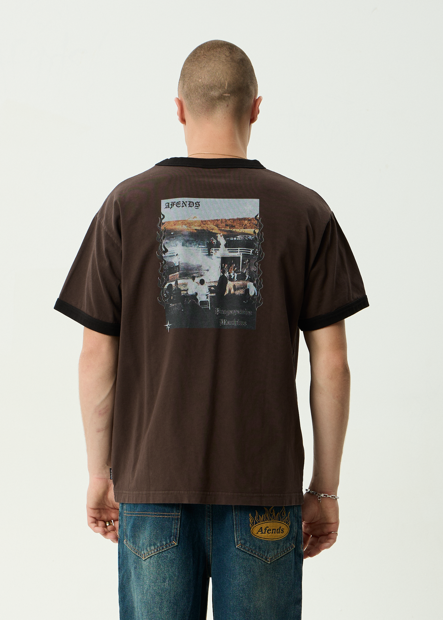AFENDS Mens Machine -  Boxy Ringer Fit Tee - Washed Coffee