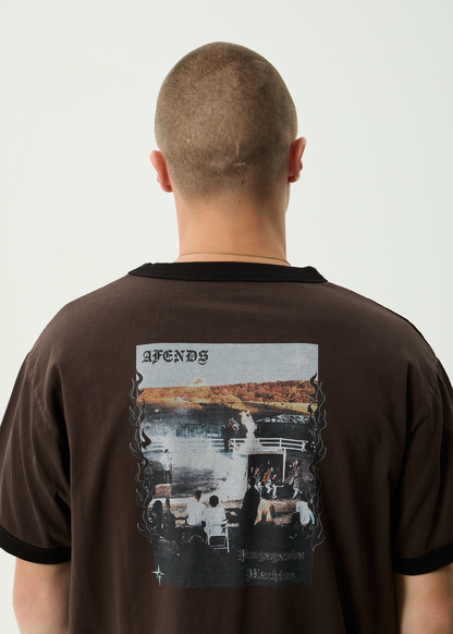 AFENDS Mens Machine -  Boxy Ringer Fit Tee - Washed Coffee