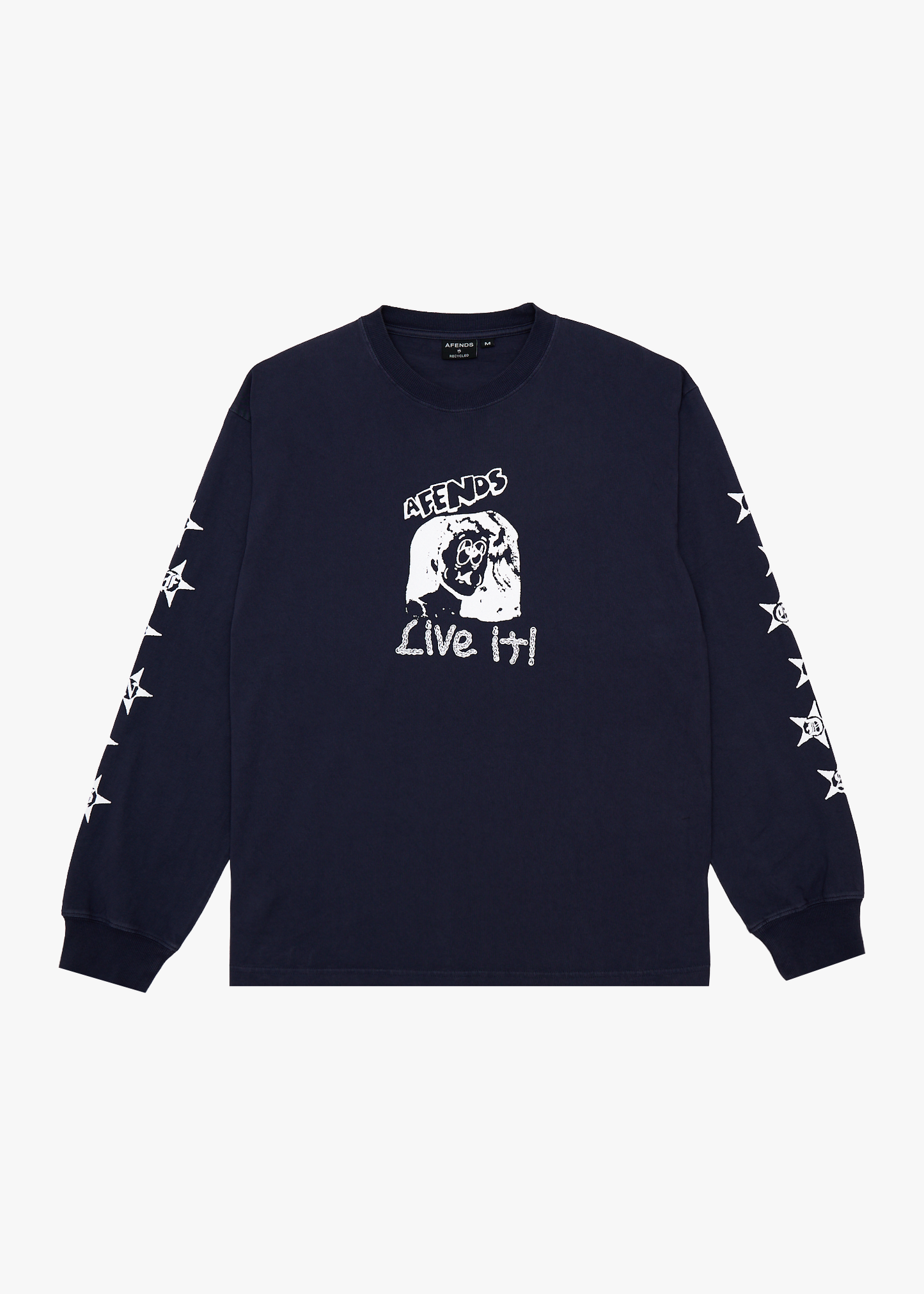 AFENDS Mens Live It - Heavyweight Boxy Long Sleeve Tee - Washed Deep Sea