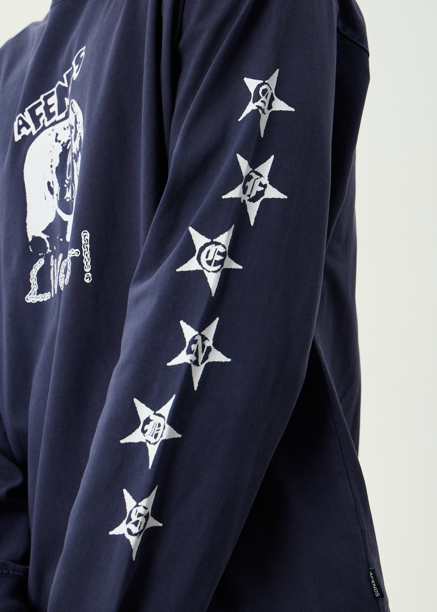 AFENDS Mens Live It - Heavyweight Boxy Long Sleeve Tee - Washed Deep Sea