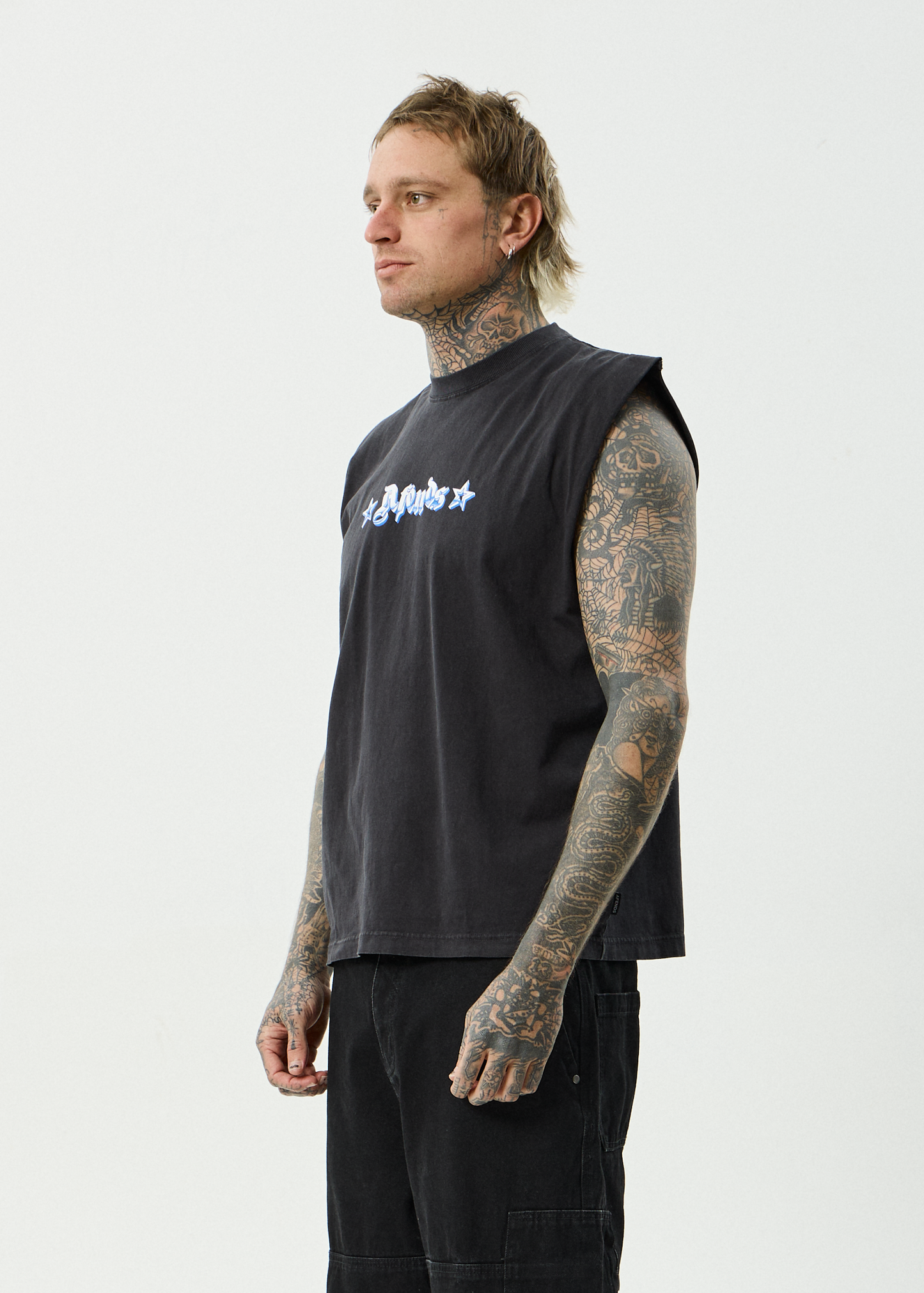 AFENDS Mens Created - Sleeveless Tee - Stone Black