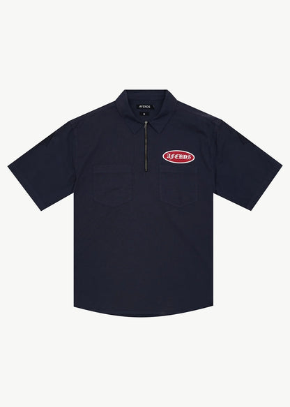 AFENDS Mens Supply - Workwear Short Sleeve Shirt - Washed Deep Sea