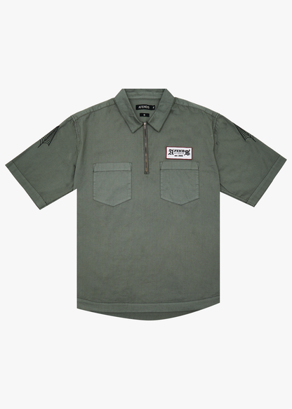 AFENDS Mens Supply - Workwear Short Sleeve Shirt - Washed Sycamore