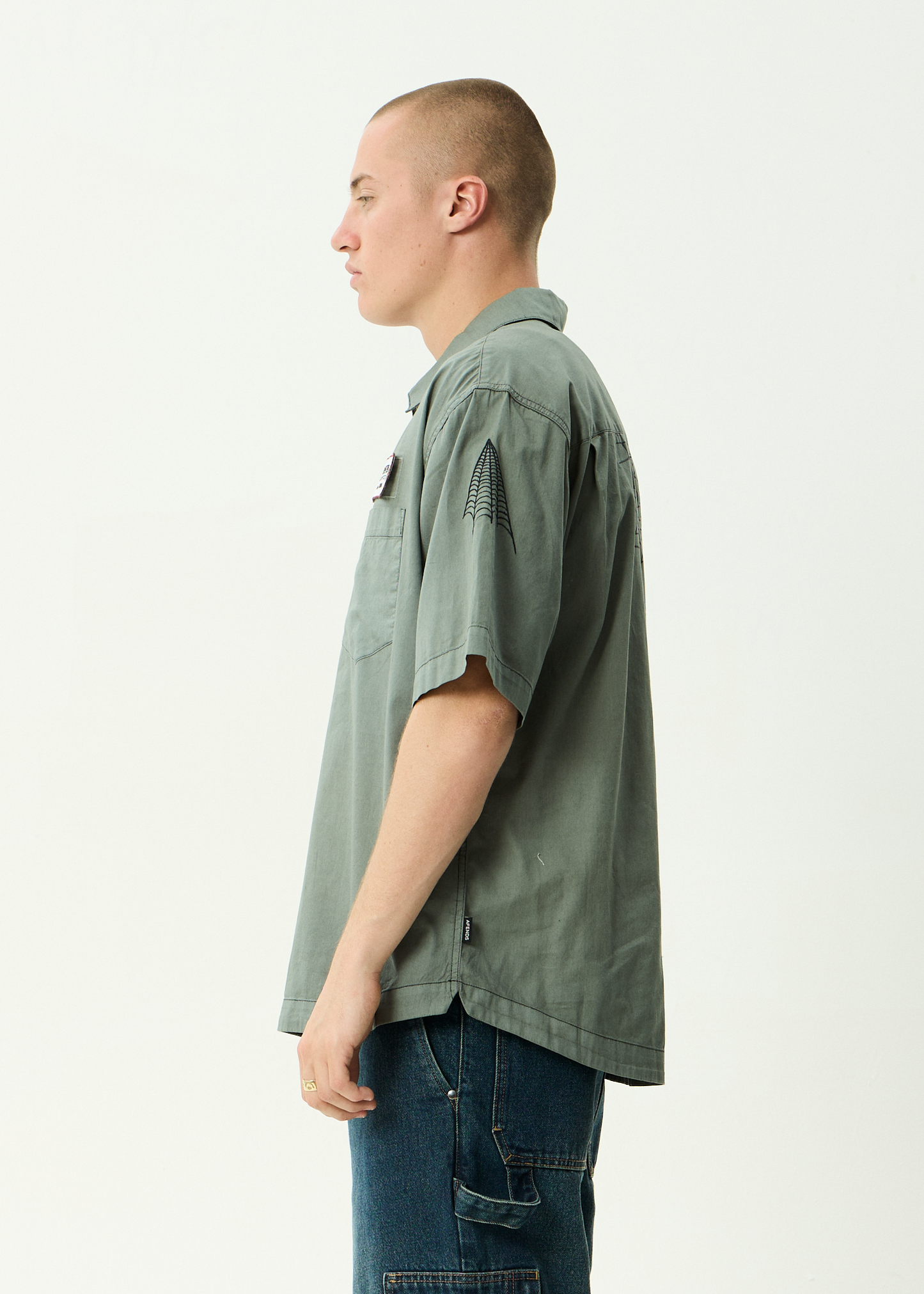 AFENDS Mens Supply - Workwear Short Sleeve Shirt - Washed Sycamore