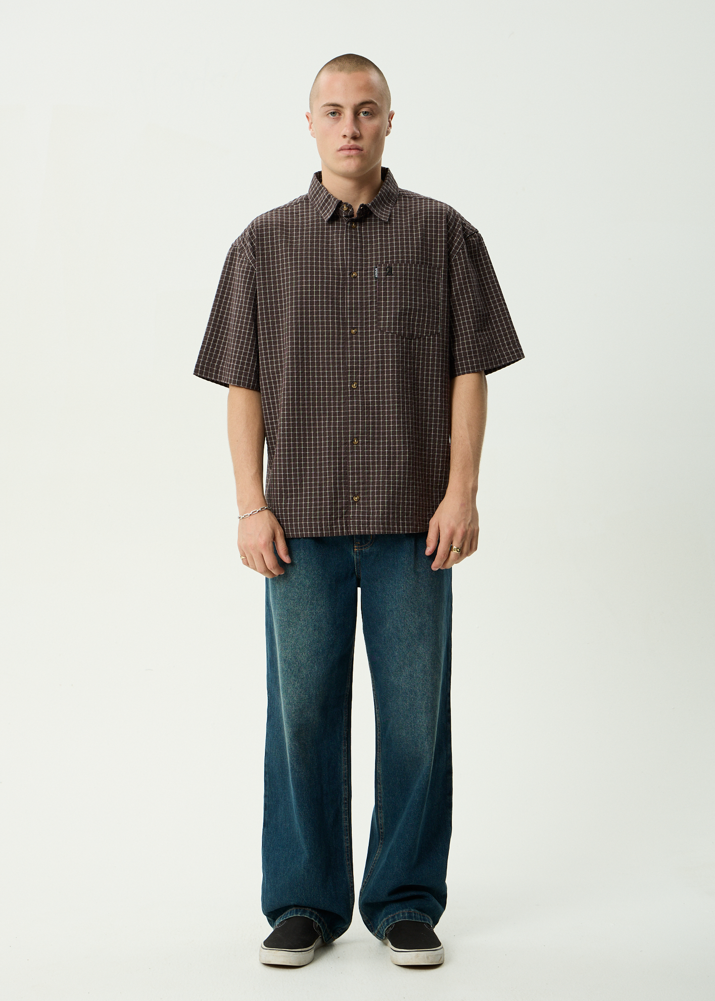 AFENDS Mens Reverb -  Seersucker Short Sleeve Shirt - Chocolate Check