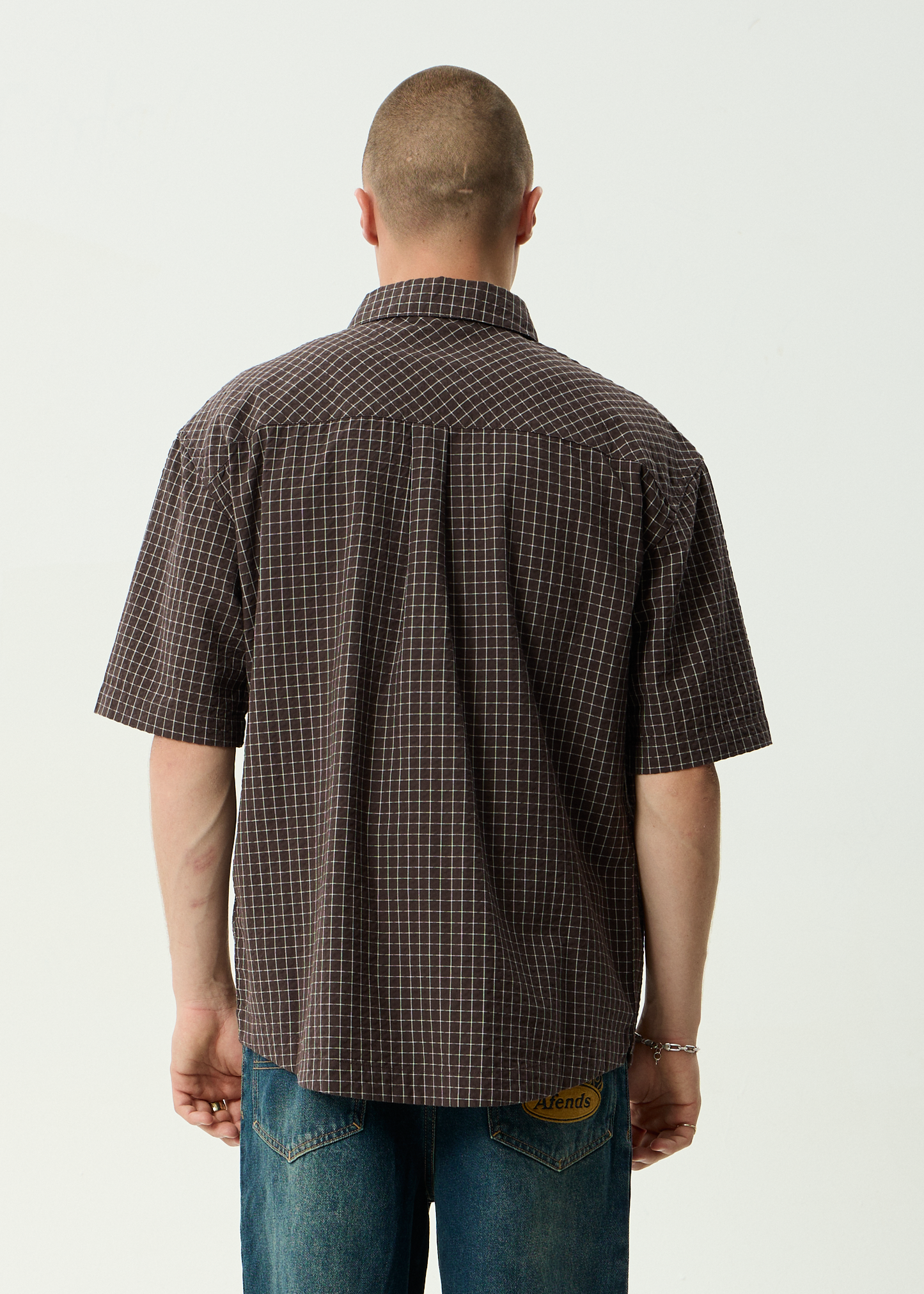 AFENDS Mens Reverb -  Seersucker Short Sleeve Shirt - Chocolate Check