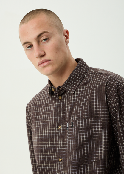AFENDS Mens Reverb -  Seersucker Short Sleeve Shirt - Chocolate Check