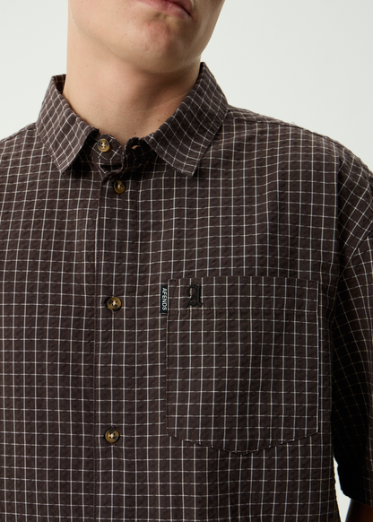 AFENDS Mens Reverb -  Seersucker Short Sleeve Shirt - Chocolate Check