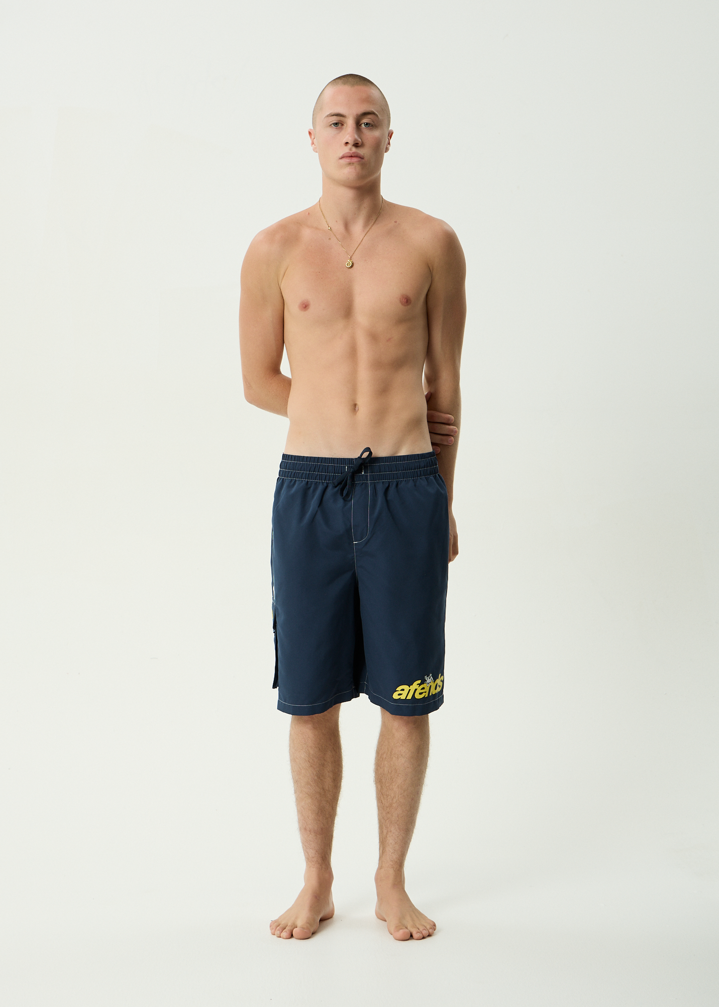 AFENDS Mens Angel Boy - Cargo Swim Short 21" - Deep Sea