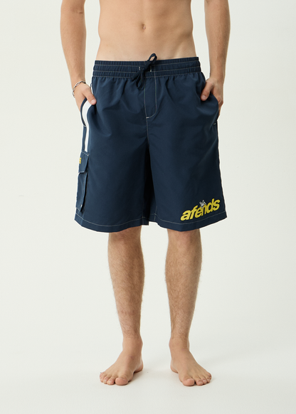 AFENDS Mens Angel Boy - Cargo Swim Short 21" - Deep Sea