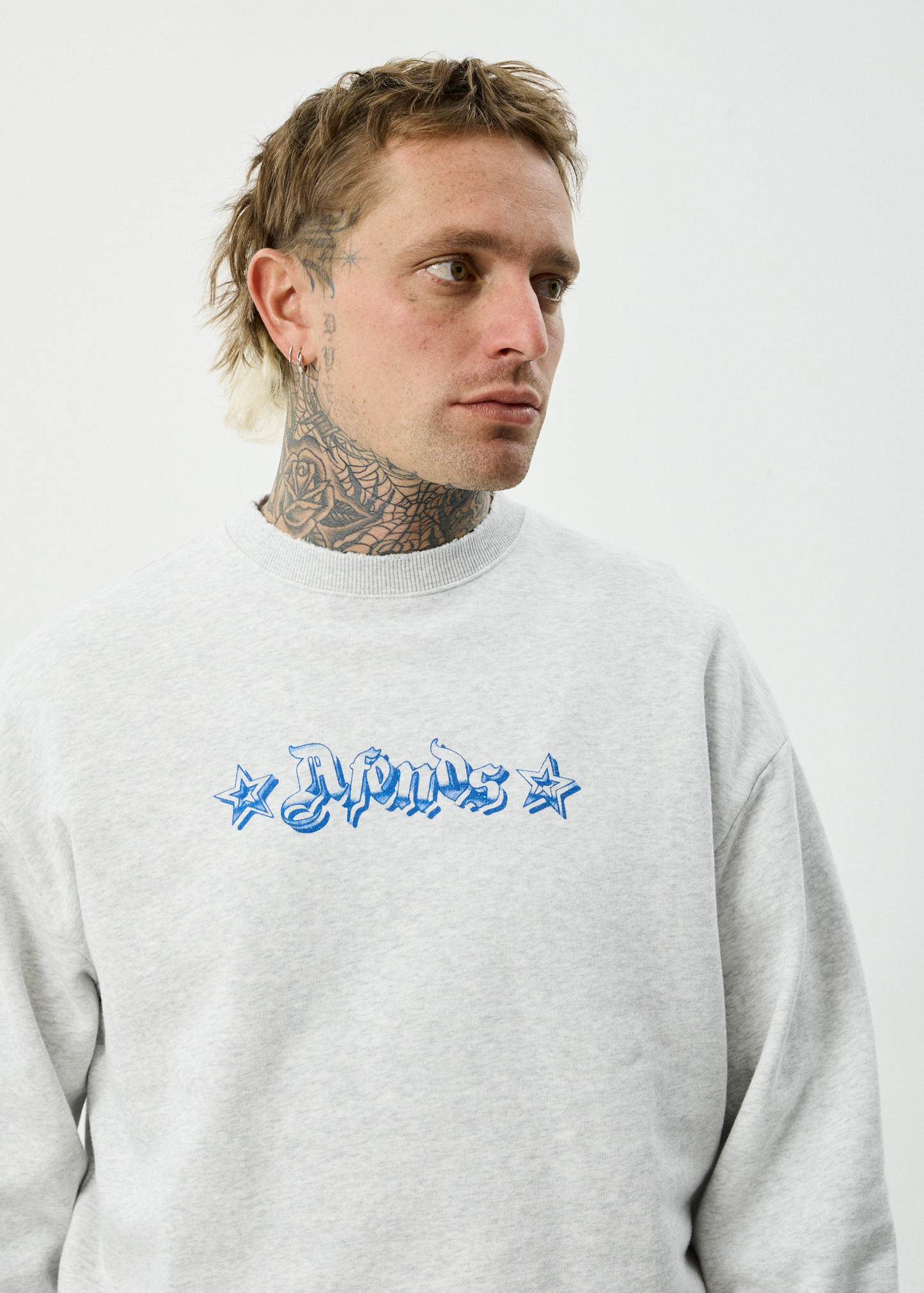 AFENDS Mens Created - Crew Neck - Grey Marle